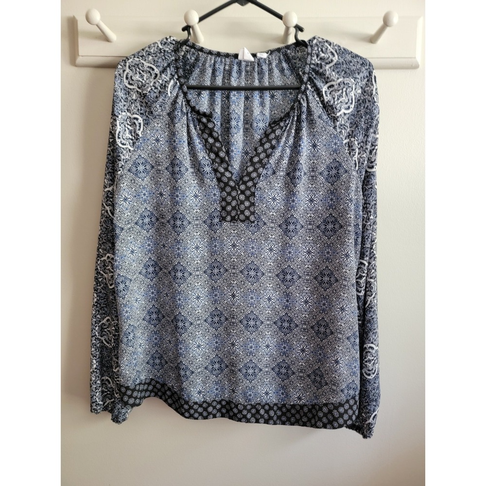 GAP Women's Small L/S Patterned Blouse Split V Neck Career Work Occasion Flowy